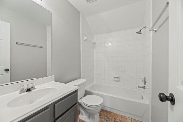 3427 Powell Way, Missouri City, TX 77459 - bathroom with toilet, vanity,  shower combination, and lofted ceiling