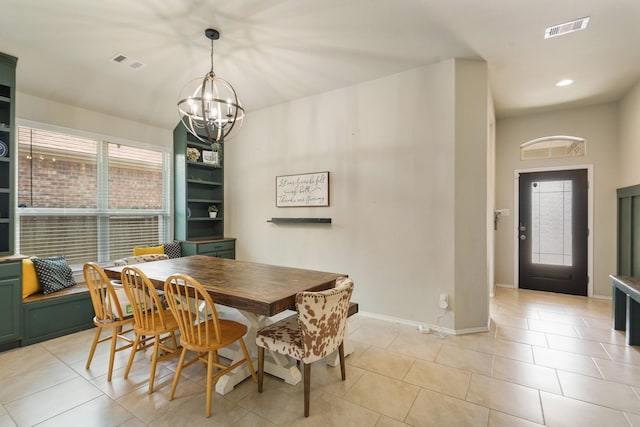 22078 Sun Haven Ln, Porter, TX 77365 - dining room featuring a chandelier, light tile patterned floors, baseboards, and recessed lighting