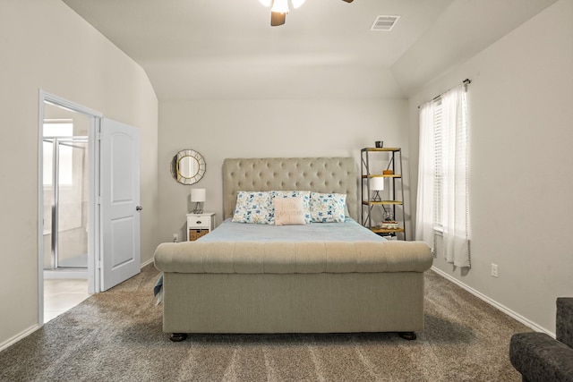 22078 Sun Haven Ln, Porter, TX 77365 - carpeted bedroom featuring lofted ceiling, ceiling fan, and baseboards