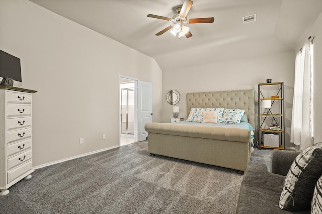22078 Sun Haven Ln, Porter, TX 77365 - carpeted bedroom featuring lofted ceiling, baseboards, and ceiling fan