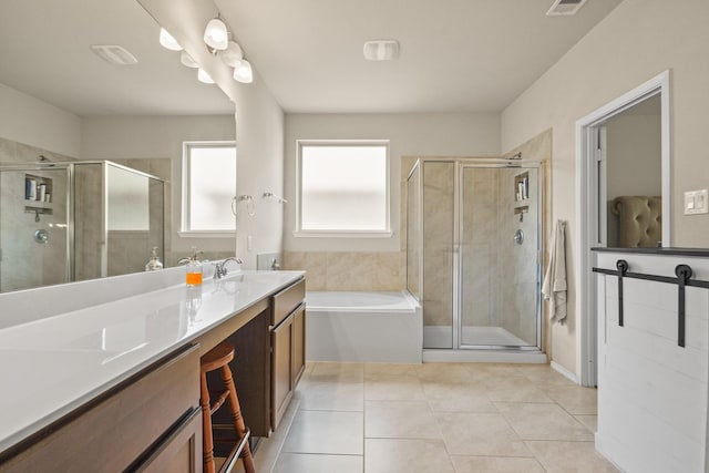 22078 Sun Haven Ln, Porter, TX 77365 - full bath featuring tile patterned floors, a stall shower, vanity, and a garden tub