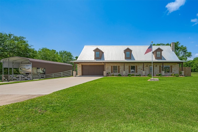 16325 Senkel Rd, East Bernard, TX 77435 - view of front of home featuring driveway, metal roof, a carport, and a chimney