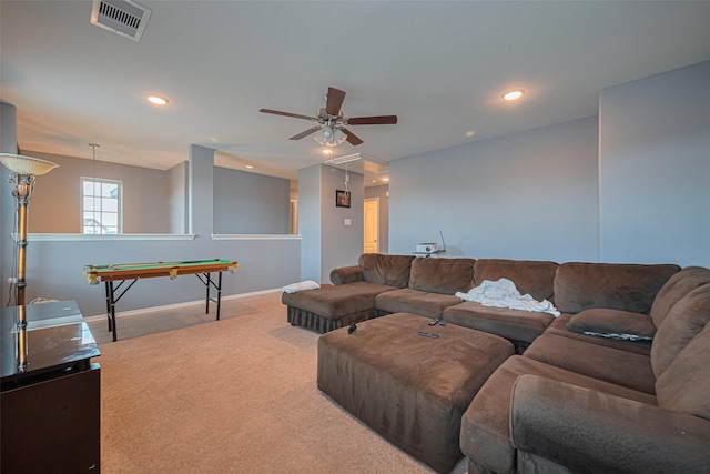 10027 Yanet Grove Ln, Houston, TX 77044 - living room with carpet floors, ceiling fan, baseboards, and recessed lighting