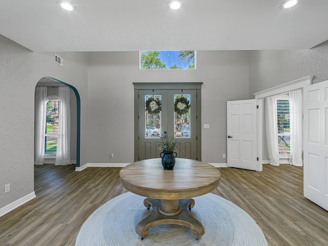 20647 Laurel Lock Dr, Katy, TX 77450 - foyer with plenty of natural light, arched walkways, wood finished floors, baseboards, and recessed lighting
