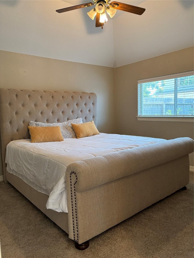 2331 Scottsdale Ct, League City, TX 77573 - carpeted bedroom featuring vaulted ceiling, ceiling fan, and baseboards