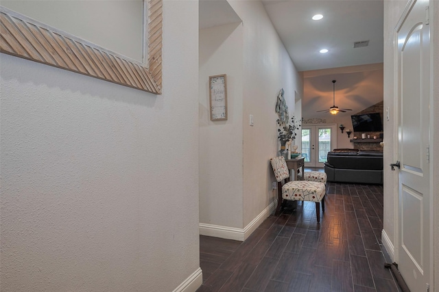 3207 Pheasant Trail Dr, Sugar Land, TX 77498 - hall with baseboards, recessed lighting, and dark wood finished floors
