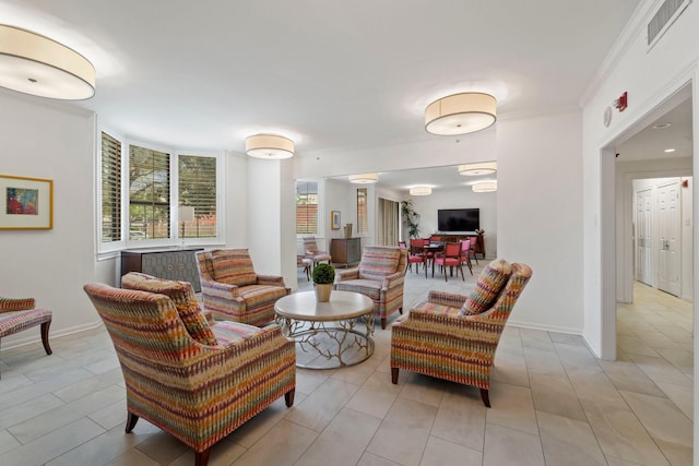 651 Bering Dr Unit 1406, Houston, TX 77057 - living area featuring ornamental molding, light tile patterned floors, and baseboards