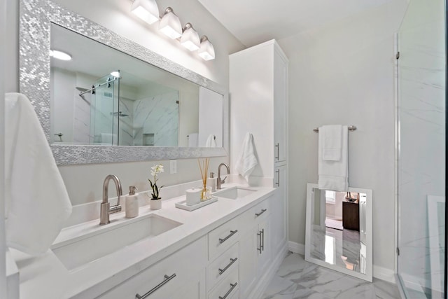 651 Bering Dr Unit 1406, Houston, TX 77057 - full bath with marble finish floors, a marble finish shower, double vanity, and baseboards