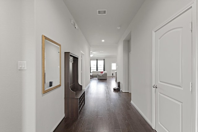 23522 Messina Harbor Dr, Katy, TX 77493 - hallway featuring dark wood-type flooring, baseboards, and recessed lighting