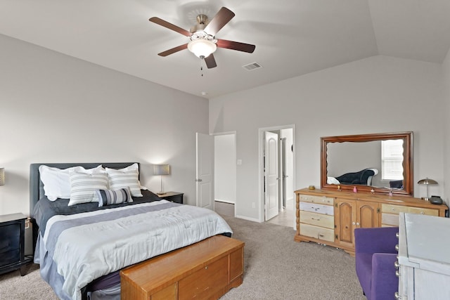 23522 Messina Harbor Dr, Katy, TX 77493 - bedroom featuring light colored carpet, ceiling fan, and vaulted ceiling