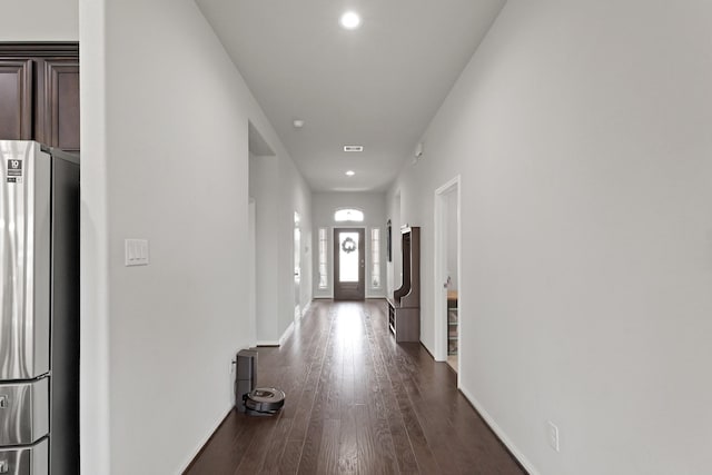 23522 Messina Harbor Dr, Katy, TX 77493 - hall featuring dark wood-style floors, baseboards, and recessed lighting