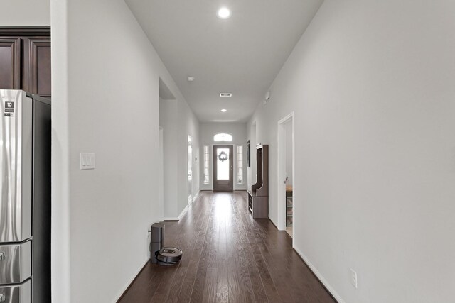 23522 Messina Harbor Dr, Katy, TX 77493 - hallway featuring dark wood finished floors, baseboards, and recessed lighting
