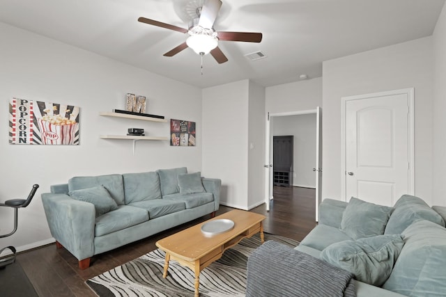 23522 Messina Harbor Dr, Katy, TX 77493 - living room with wood finished floors, a ceiling fan, and baseboards
