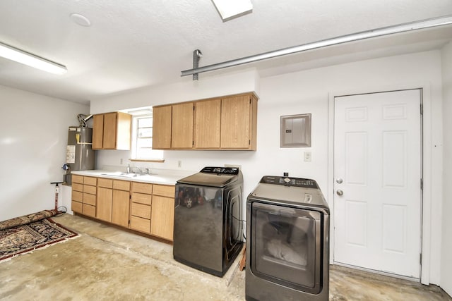 1815 Tannehill Dr, Houston, TX 77008 - laundry area with gas water heater, cabinet space, washing machine and clothes dryer, and electric panel