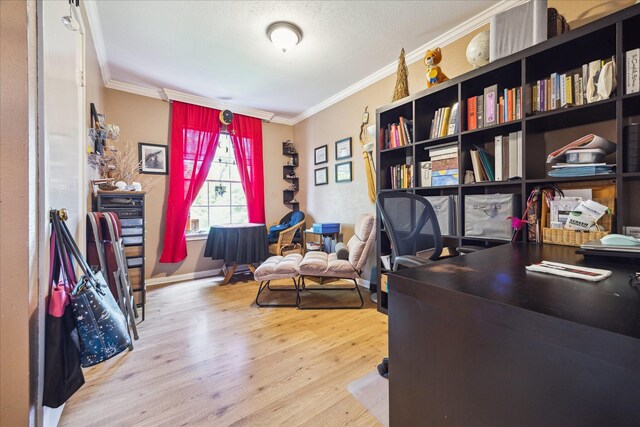 2333 Bering Dr Unit 236, Houston, TX 77057 - office area featuring crown molding, wood finished floors, and baseboards