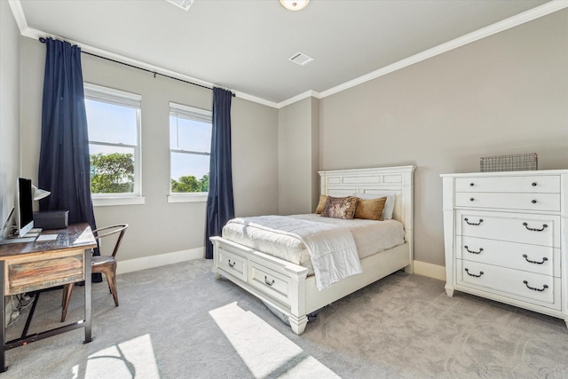 1004 Enid St Unit B, Houston, TX 77009 - bedroom with crown molding, light carpet, baseboards, and an office area