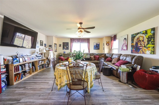 1414 Stevens Ct, Rosenberg, TX 77471 - dining space featuring ceiling fan and wood finished floors