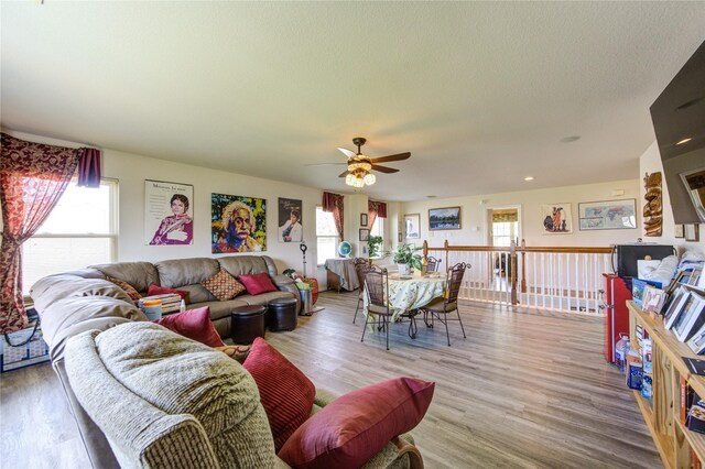 1414 Stevens Ct, Rosenberg, TX 77471 - living room featuring a ceiling fan, plenty of natural light, and wood finished floors