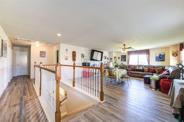1414 Stevens Ct, Rosenberg, TX 77471 - living area featuring attic access, wood finished floors, and ceiling fan