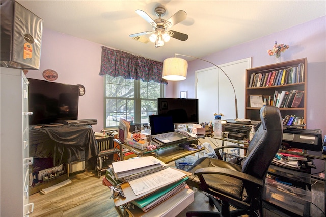 1414 Stevens Ct, Rosenberg, TX 77471 - office space featuring ceiling fan and wood finished floors
