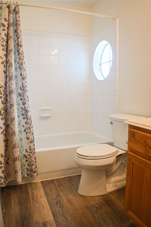 11831 Meadow Place Dr, Houston, TX 77071 - bathroom featuring wood finished floors, toilet, shower / bath combo, and vanity