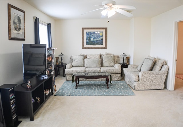 11831 Meadow Place Dr, Houston, TX 77071 - living area featuring light colored carpet and ceiling fan