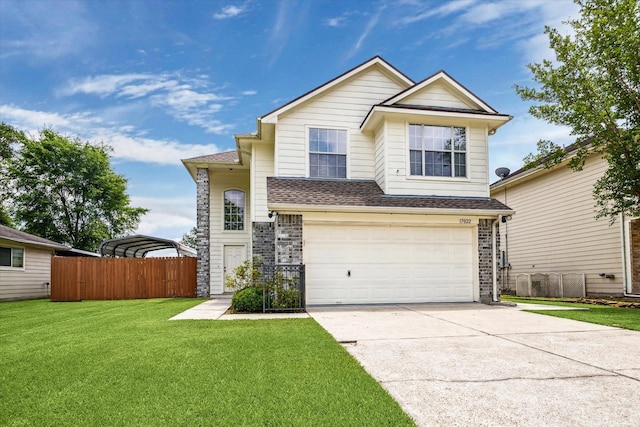 17022 Scuttle Way, Crosby, TX 77532 - view of front of house with an attached garage, concrete driveway, a detached carport, and roof with shingles