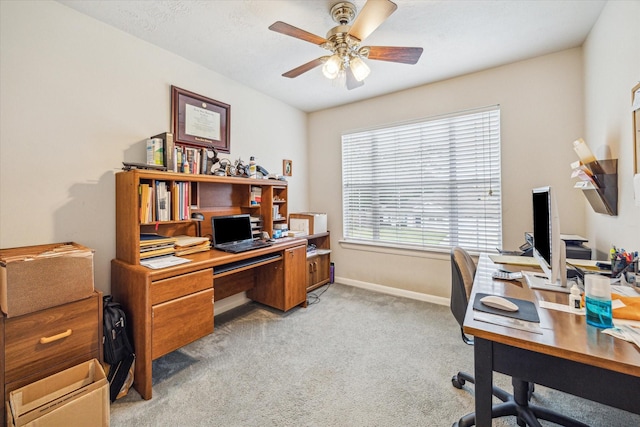 17022 Scuttle Way, Crosby, TX 77532 - office featuring light colored carpet, a ceiling fan, and baseboards