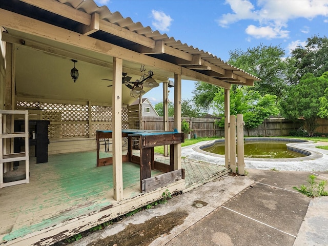 10218 Sagerock Dr, Houston, TX 77089 - view of patio / terrace with a deck, a fenced backyard, and ceiling fan