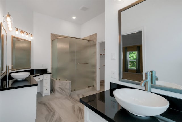 19415 Indian Hawthorn Dr, Houston, TX 77094 - bathroom with a stall shower, vanity, and marble finish flooring