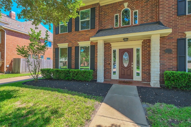 19415 Indian Hawthorn Dr, Houston, TX 77094 - doorway to property with brick siding and a porch