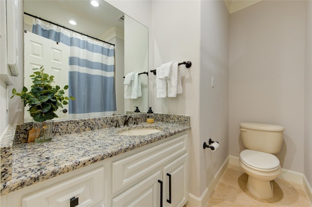 3331 Bingham Manor Ln, Houston, TX 77056 - bathroom with baseboards, toilet, vanity, recessed lighting, and tile patterned floors