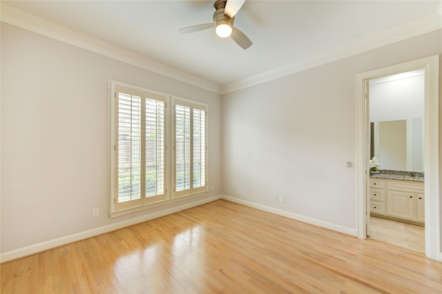 3331 Bingham Manor Ln, Houston, TX 77056 - spare room with light wood finished floors, crown molding, a ceiling fan, and baseboards