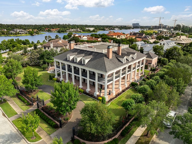 aerial view of a nearby body of water