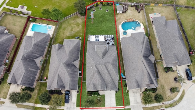 9223 Holloway Cliff Ln, Cypress, TX 77433 - aerial view of property's location with a pool and property parcel outlined