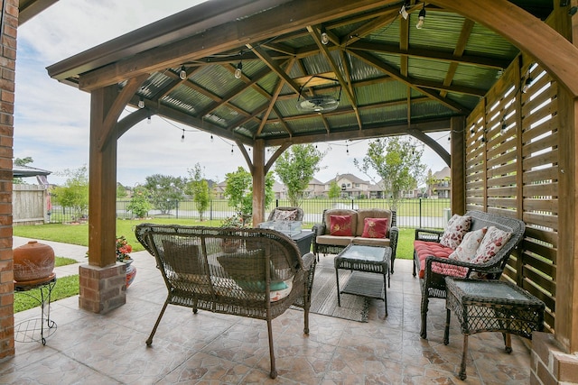 4414 Tilbury Trl, Richmond, TX 77407 - view of patio / terrace with an outdoor hangout area, a gazebo, and a fenced backyard