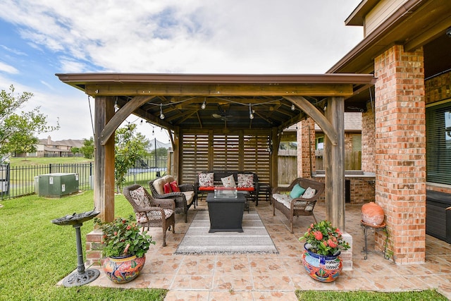 4414 Tilbury Trl, Richmond, TX 77407 - view of patio / terrace featuring a gazebo, an outdoor living space, and central AC