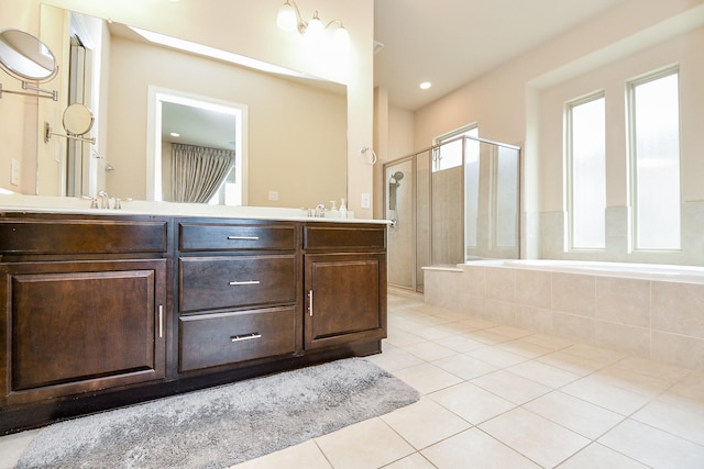 4414 Tilbury Trl, Richmond, TX 77407 - full bathroom with tile patterned floors, a shower stall, and double vanity