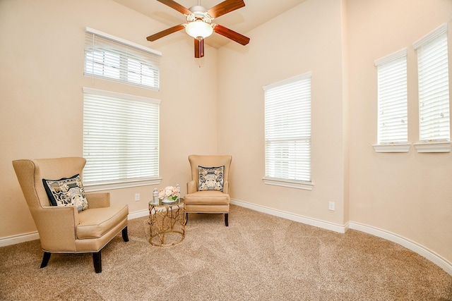 4414 Tilbury Trl, Richmond, TX 77407 - living area featuring carpet, ceiling fan, and baseboards