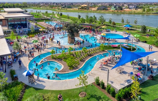 21502 Lowlands Ln, Cypress, TX 77433 - aerial view of a nearby body of water and a pool area