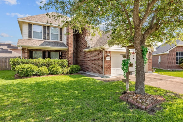 8414 Coriander Ln, Baytown, TX 77521 - view of front of home featuring driveway, brick siding, an attached garage, and roof with shingles