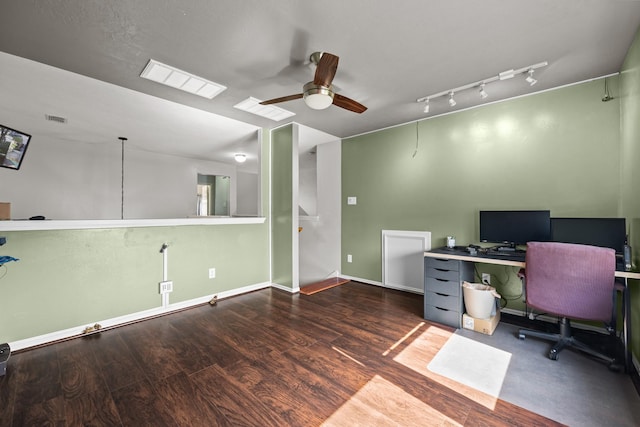 8414 Coriander Ln, Baytown, TX 77521 - office space featuring ceiling fan, wood finished floors, and baseboards
