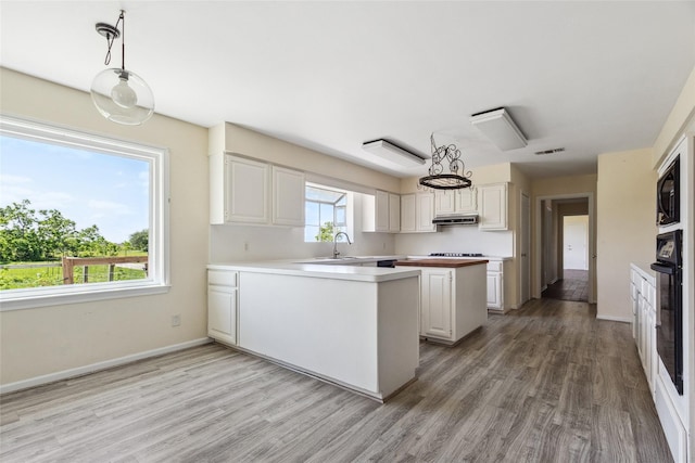 2368 Old Columbus Rd N, Sealy, TX 77474 - kitchen with light wood-type flooring, black oven, white cabinetry, light countertops, and baseboards