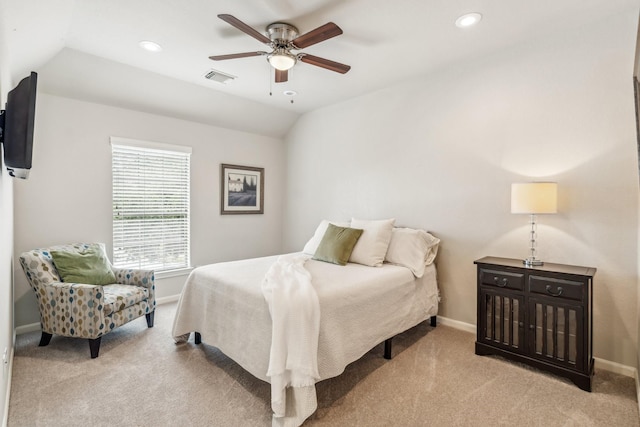 15730 Hunters Lake Way, Houston, TX 77044 - carpeted bedroom with recessed lighting, baseboards, vaulted ceiling, and a ceiling fan