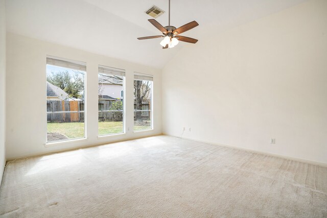 3815 Shadow Knoll Ct, Houston, TX 77082 - spare room featuring carpet, high vaulted ceiling, and ceiling fan