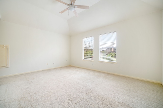 3815 Shadow Knoll Ct, Houston, TX 77082 - unfurnished room with ceiling fan, lofted ceiling, light carpet, and baseboards