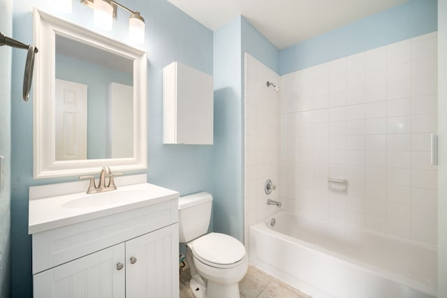 3815 Shadow Knoll Ct, Houston, TX 77082 - bathroom with toilet, vanity,  shower combination, and tile patterned floors