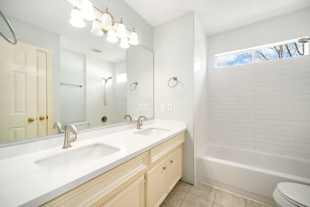 3815 Shadow Knoll Ct, Houston, TX 77082 - full bathroom with healthy amount of natural light, shower / bathtub combination, toilet, and double vanity