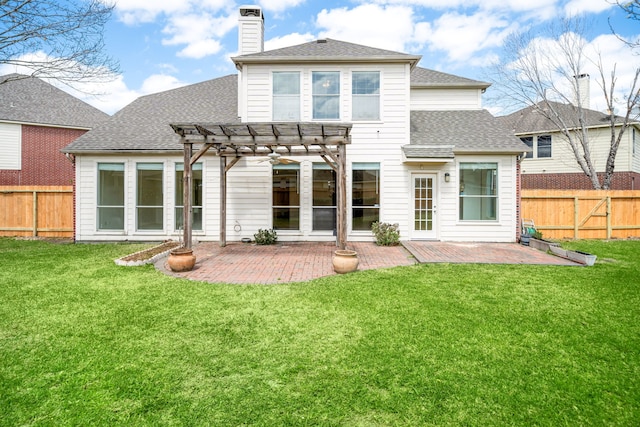 3815 Shadow Knoll Ct, Houston, TX 77082 - rear view of property with a pergola, a chimney, a patio, and roof with shingles