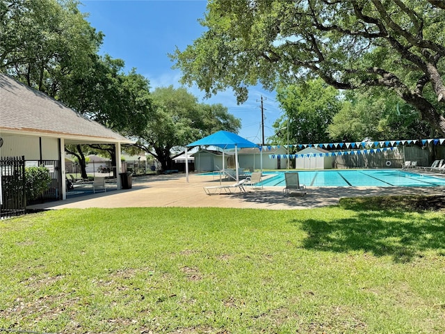 community pool with a patio